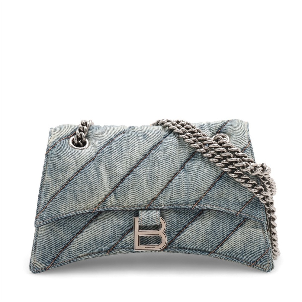 Balenciaga Hourglass Denim Chain Shoulder Bag Blue
